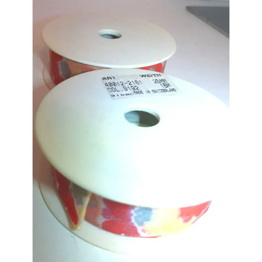 Vtg Swiss Floral Watercolor Sheer Ribbon Set 25mm Red Yellow Poppy 30m Total